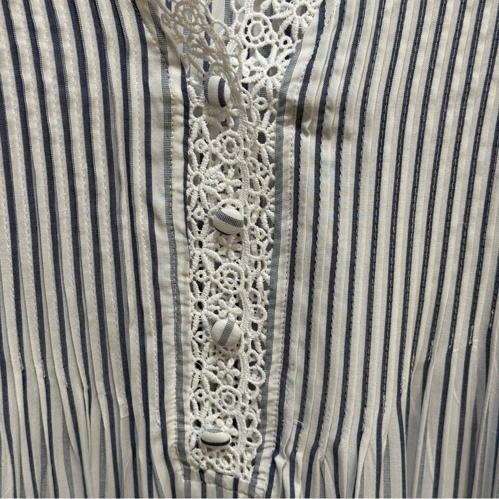 Catherine Malandrino 3X Striped Boho Blouse Lace Trim Top Cottagecore Coastal‎ - Picture 6 of 15